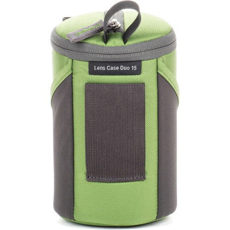 Green & dark gray lens case with Velcro strap and rear access panel