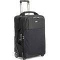 Black wheeled security troller bag with telescoping handle and front pocket