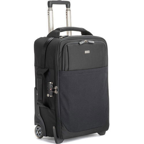 Black wheeled security troller bag with telescoping handle and front pocket