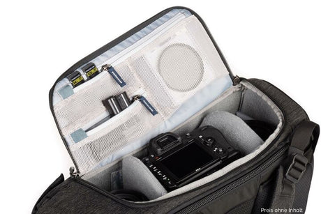 Rucsac foto gri cu buzunar interior mesh și locaș pentru aparat foto