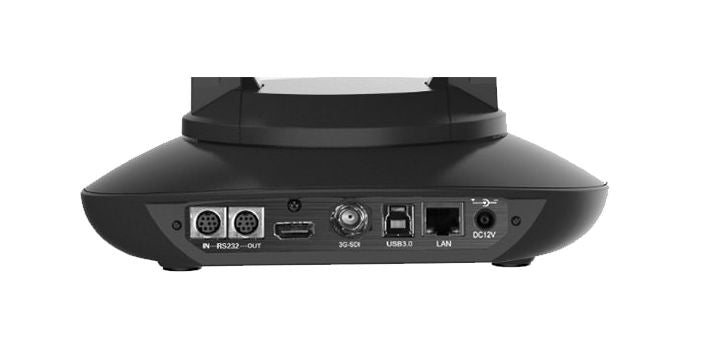 PTZ camera rear panel with ports: USB 3.0, LAN, DC12V