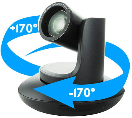 PTZ camera showing +170° and -170° pan range, top view