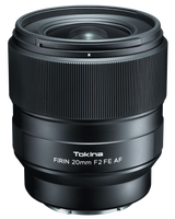 FiRIN 20mm f/2 FE AF lens, front close-up with ridged barrel texture