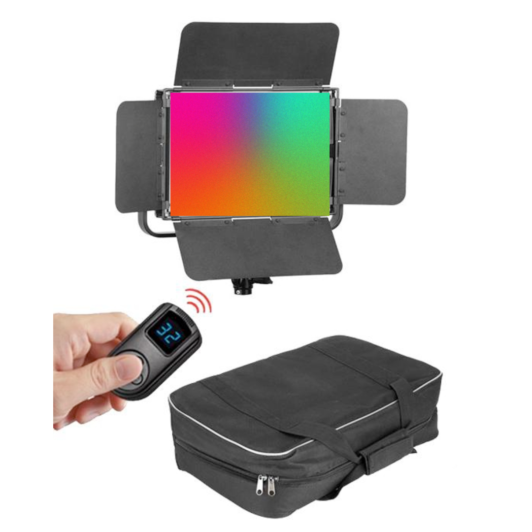 Lampa foto-video LED Tolifo cu panou RGB bicolor, telecomandă și geantă