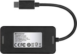 Back label on black USB hub with Type‑C to USB cable loop