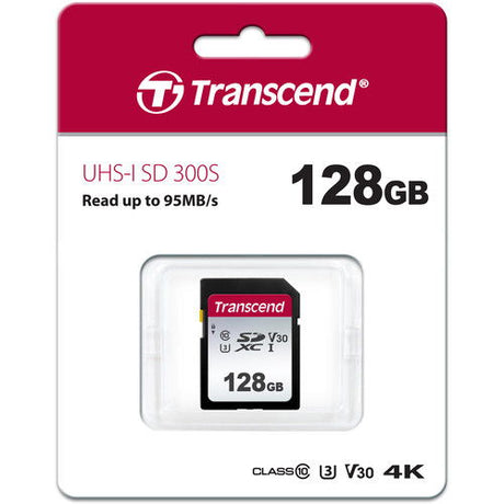Transcend UHS-I SD 300S 128GB memory card package with card in blister