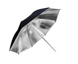 Umbrelă foto convertibilă 84 cm: argintiu reflectorizant pe interior, negru pe exterior
