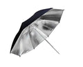 Umbrelă foto 109 cm cu interior argintiu și exterior negru, design dublu