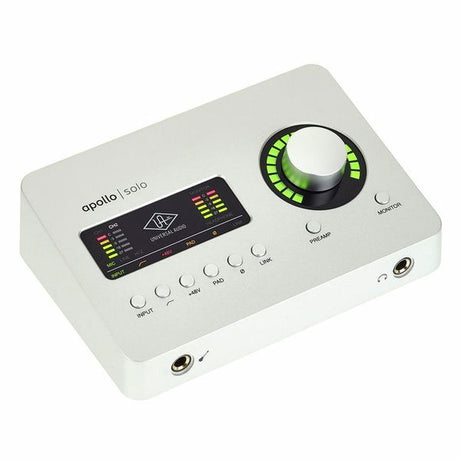 Apollo Solo TB3 top-front view with monitor knob and input/pad buttons