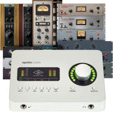 Apollo Solo USB audio interface, white panel with green-lit monitor knob