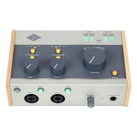 Volt 276 audio interface top front view with input/output meters and monitor knob