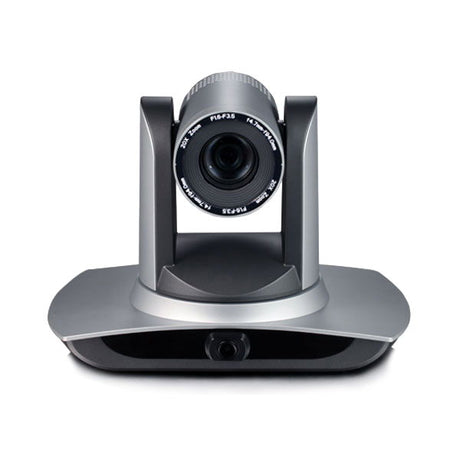 PTZ video camera with motorized lens on tabletop base