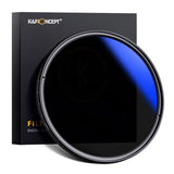67mm variable ND2–ND400 filter with dark glass and blue-tinted rim