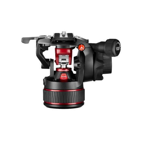 Nitrotech 608 cap fluid video, vedere din spate, negru și roșu, braț lateral