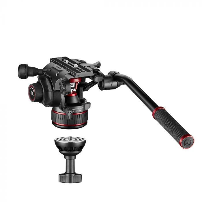 Cap video Manfrotto pentru trepied cu mâner și cadran, negru și roșu