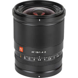 13mm f/1.4 AF STM lens for Nikon Z, front view with AF 13/1.4 Z label