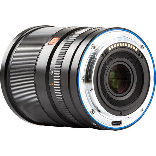 13mm f/1.4 AF STM lens for Nikon Z, rear mount with blue ring and contact pins