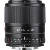 Close-up of black lens barrel showing AF 56/1.4 XF text and focus markings