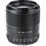 Black 56mm f/1.4 AF lens, front and distance markings with X-mount label