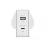 Back view of dual USB wall charger showing USB-A 12W and USB-C PD 30W