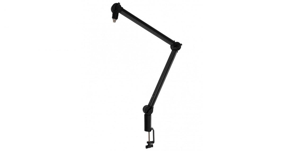 Black microphone boom arm with adjustable hinge joints