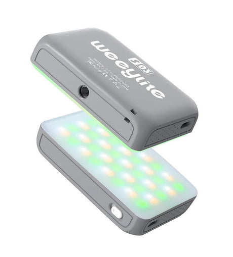 LED RGB light with side buttons, ports, and glowing multi-color LEDs