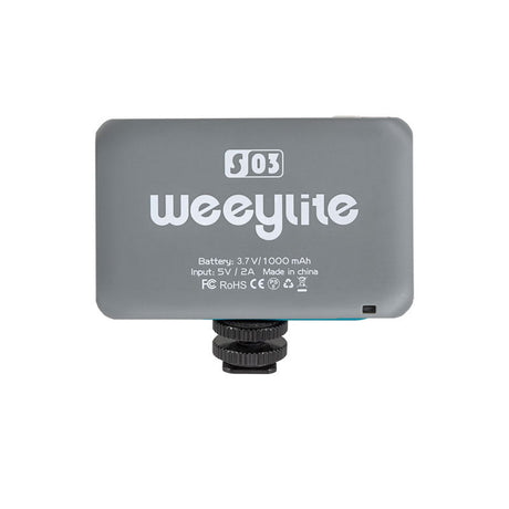 Back view of LED RGB light module with text labels and mounting knob