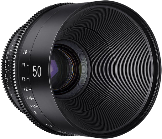50mm T1.5 cine lens front, glass element and textured focus ring