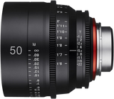 50mm T1.5 cine lens side view with depth scale and control ring