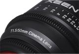 50mm T1.5 Cinema lens text on black barrel with focus markings