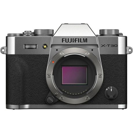 Mirrorless camera front view, lens mount and sensor window, black body