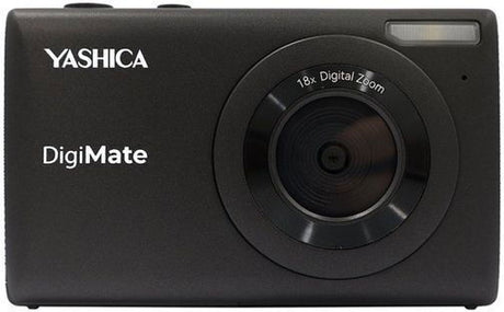 Black compact digital camera with 18× digital zoom lens