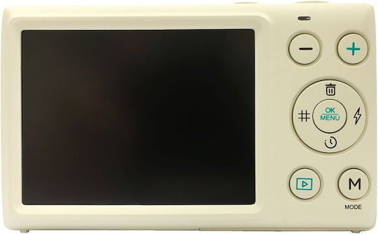 Off-white compact digital camera back with LCD screen and control buttons