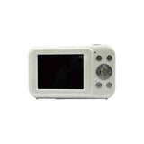 White compact digital camera back view with LCD screen and control buttons