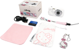 Hello Kitty white digital camera bundle with case, strap, lanyard, cables, and box