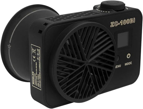 Black COB LED video light body with fan grille and top control dial