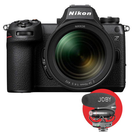 Aparat foto mirrorless cu obiectiv 24-70mm F4, față cu montură Z și lentilă frontală