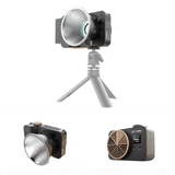 Portable COB LED video light with silver reflector, shown from multiple angles