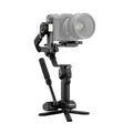 3-axis camera gimbal stabilizer with large lens, black/gray body, mounted on handle