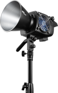 B300 COB LED light with front reflector and metal grille on stand