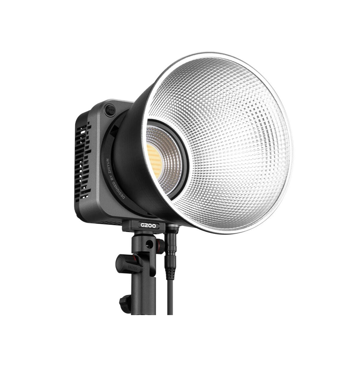 Bi-color LED studio light with large reflector head and vented body, G200