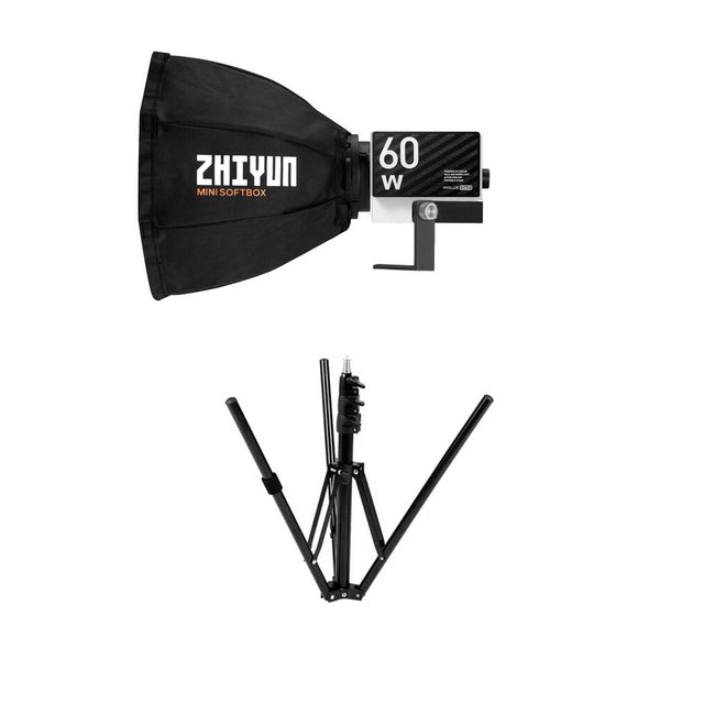LED 60W light with mini softbox and tripod stand, front control panel visible