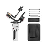 3-axis camera stabilizer gimbal with white handle and black motor arms
