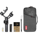Smartphone gimbal stabilizer kit with handle, controls, cables, and gray carrying case