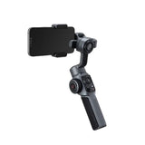 Smartphone gimbal stabilizer holding a phone, motor housing and control buttons visible
