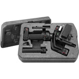 Stabilizator cu LED și microfon integrat în cutie textilă, cu piese interioare