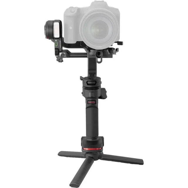 Stabilizator cu LED și microfon integrat, cameră foto albă montată
