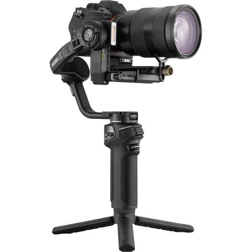 Weebill 3S motorized gimbal holding a camera with long lens, black