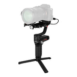 3-axis camera stabilizer gimbal side view with grip handle and base, black