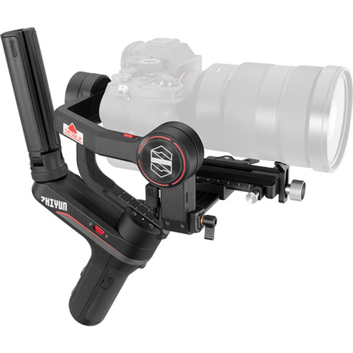 3-axis handheld camera stabilizer gimbal with black handle and mounting plate
